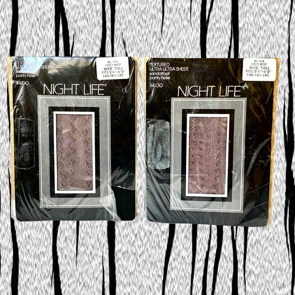 NIGHT LIFE Vintagd Gray Mist Ultra Ultra Sheer Pantyhose TEXTURED size Tall New - Picture 10 of 10